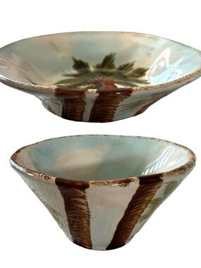 TABLETOP UNLIMITED Baja Stoneware Bowl (pair of 2) Cereal Soup Palm Trees